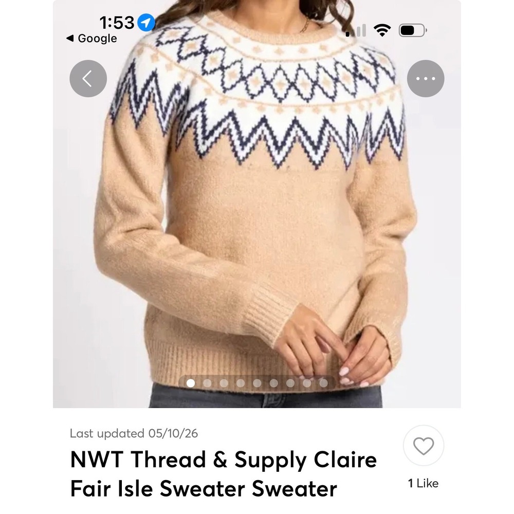Thread & Supply Womens Fair Isle Claire Knit Sweater Oat Brown Small NWT - Picture 2 of 10